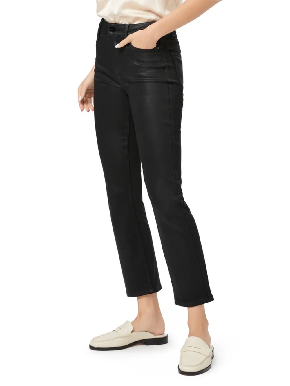 PAIGE Cindy Coated Black Straight-Leg Jeans, size 25 - Picture 3 of 14